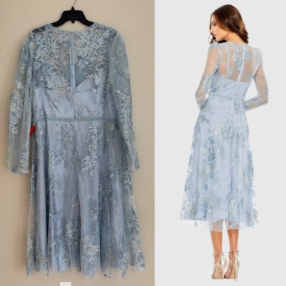 MAC DUGGAL
Blue Embellished Illusion Long Sleeve Midi Dress 68020 - Picture 3 of 11